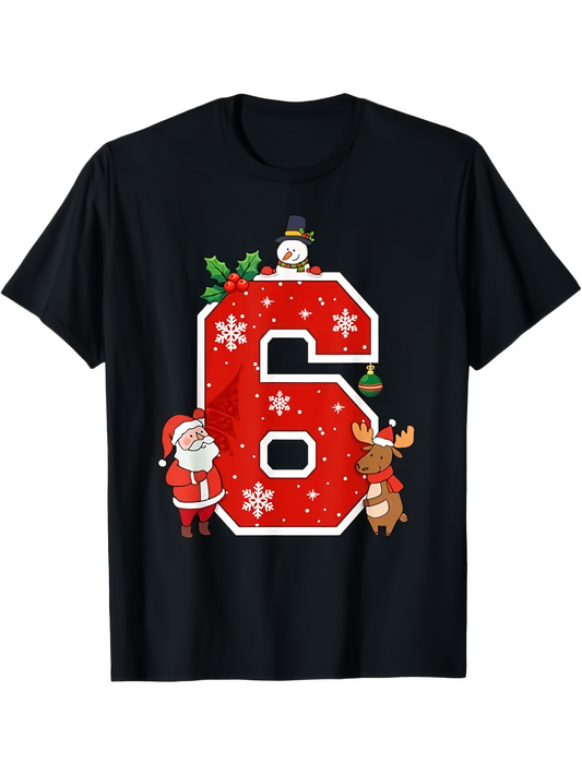 Men's Graphic T-Shirt Playful Christmas Snowflakes With Cheerful Santa And Friendly Reindeer Number