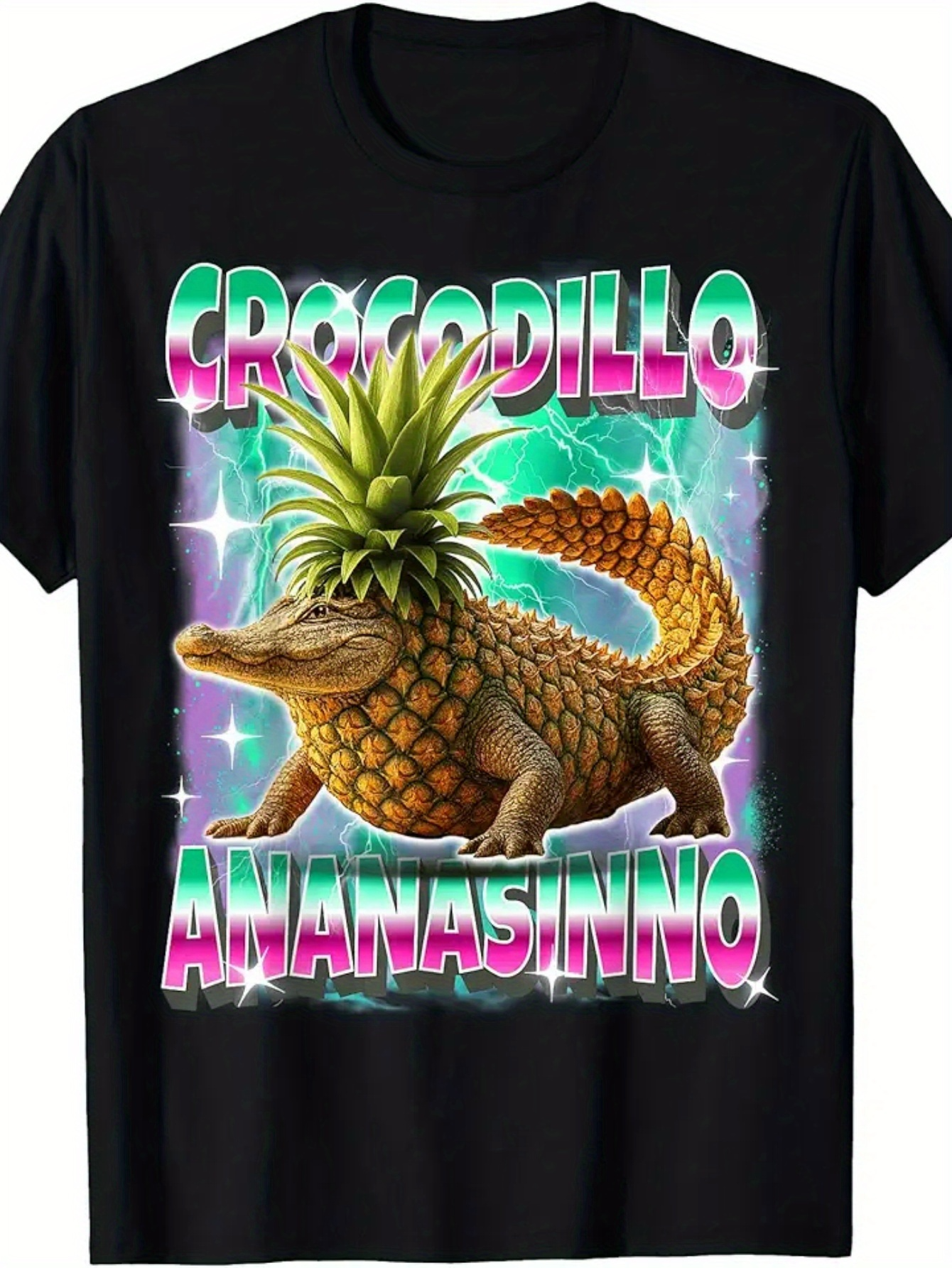 Men's Graphic T-Shirt Crocodillo Surreal Neon Colors With Pineapple Skinned Hybrid Animal