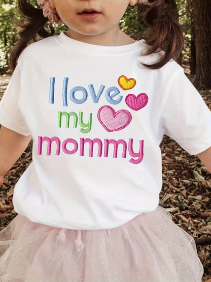 Men's Graphic T-Shirt I Love My Mommy Colorful Embroidered Letters With Hearts Design On Shirt