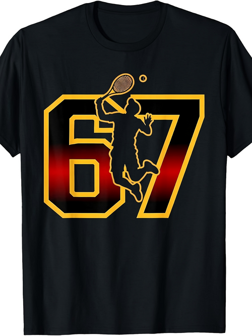 Men's Graphic T-Shirt Dynamic Sunlit Silhouette With Large Golden Number Tennis Player