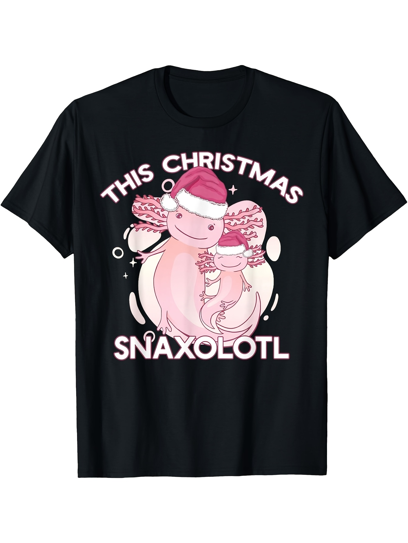 Men's Graphic T-Shirt This Christmas Cute Pink Axolotl With Santa Hat Surrounded By Bubbles