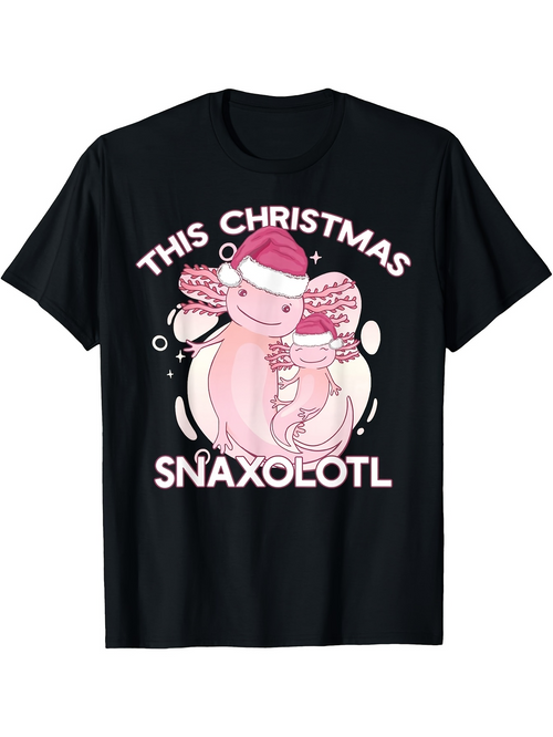 Men's Graphic T-Shirt This Christmas Cute Pink Axolotl With Santa Hat Surrounded By Bubbles