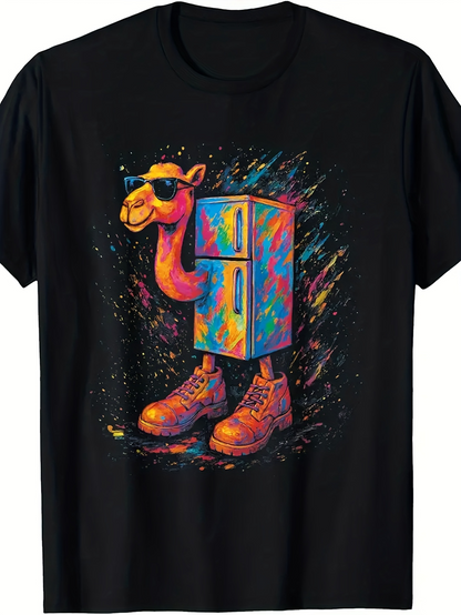 Men's Graphic T-Shirt Colorful Camel With Refrigerator Wearing Sneakers Artistic Camel