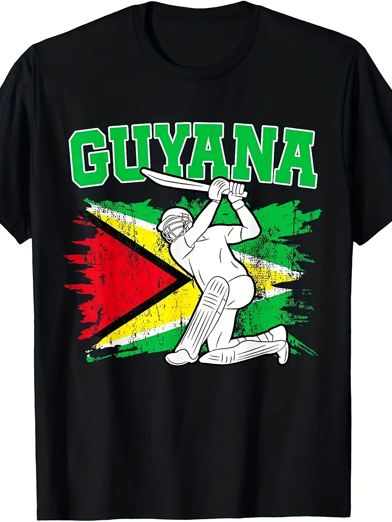 Men's Graphic T-Shirt Guyana Flag With Cricket Player Artwork In Dynamic Pose