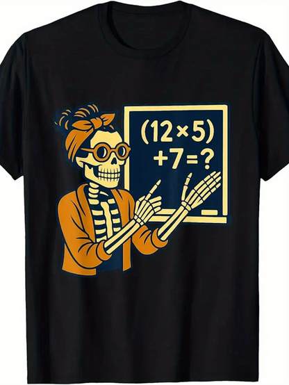 Men's Graphic T-Shirt Funny Skeleton Teacher With Sunglasses At Chalkboard