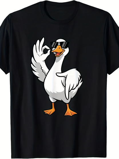Men's Graphic T-Shirt Cool Cartoon White Goose Wearing Sunglasses And Making Hand Gesture Goose