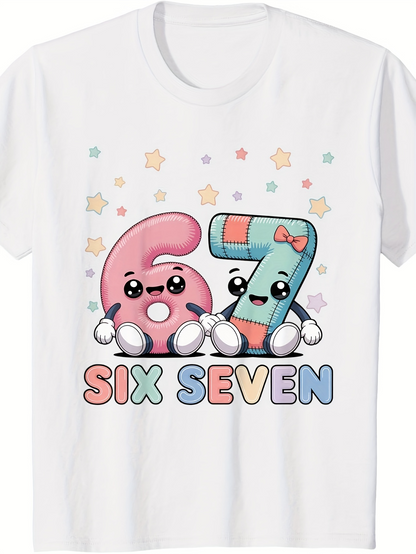 Men's Graphic T-Shirt Six Seven With Smiling Cartoon Numbers And Colorful Stars