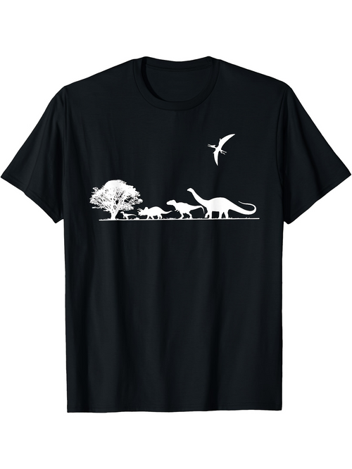 Men's Graphic T-Shirt Silhouetted White Trees Ancient Prehistoric Walking Among Flying Dinosaur