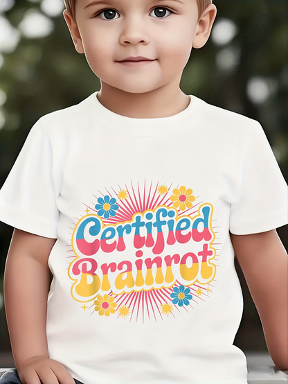 Men's Graphic T-Shirt Certified Brainrot Colorful Retro Text With Flowers Radiating Sunshine Burst