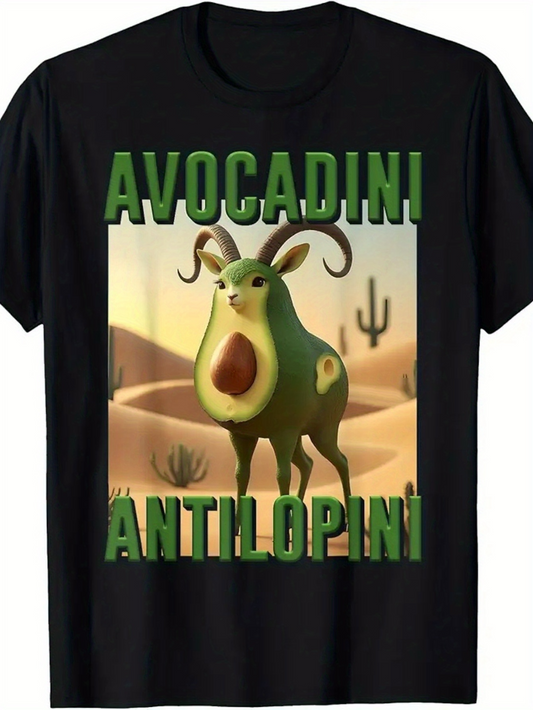 Men's Graphic T-Shirt Avocadini Antilopini Surreal Avocado Creature Roaming Desert Undulating Sands
