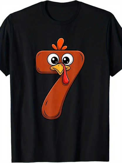 Men's Graphic T-Shirt Cartoon Style Chicken Face Forming The Number Seven