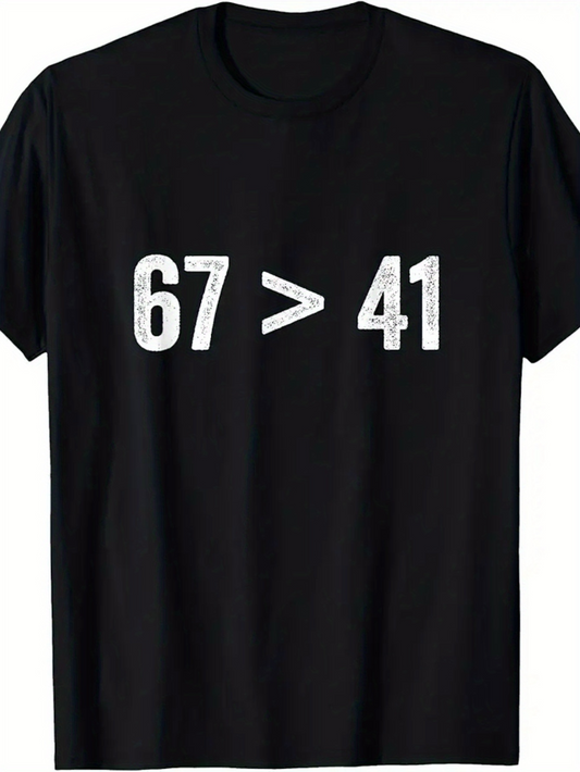 Men's Graphic T-Shirt Distressed White Numbers With Greater Than Symbol On Black Shirt