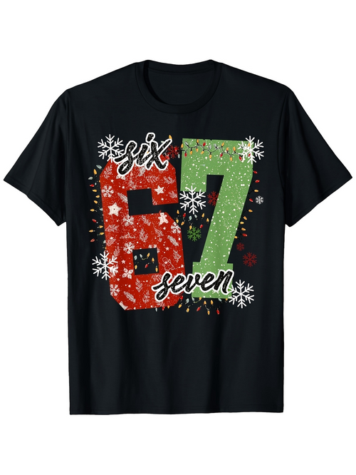 Men's Graphic T-Shirt Six Seven Colorful Festive Numbers Covered With Christmas Snowflakes