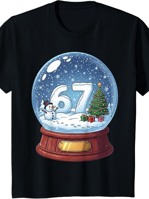 Men's Graphic T-Shirt Festive Snow Globe With Presents Christmas Tree And Snowman
