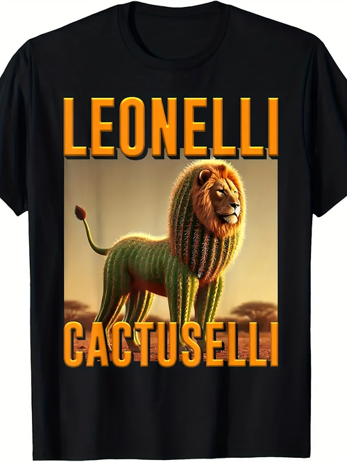 Men's Graphic T-Shirt Leonelli Cactuselli With Sunset Glow Among Exotic Deserts Lion
