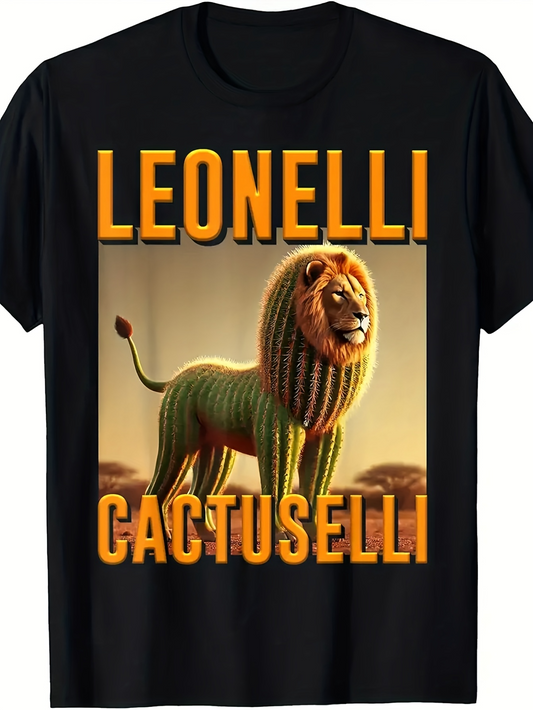 Men's Graphic T-Shirt Leonelli Cactuselli With Sunset Glow Among Exotic Deserts Lion