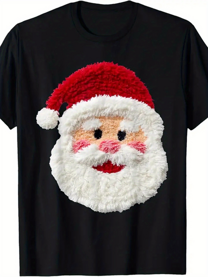 Men's Graphic T-Shirt Festive Red Hat With Fluffy White Beard Cheerful Smiling Santa Claus
