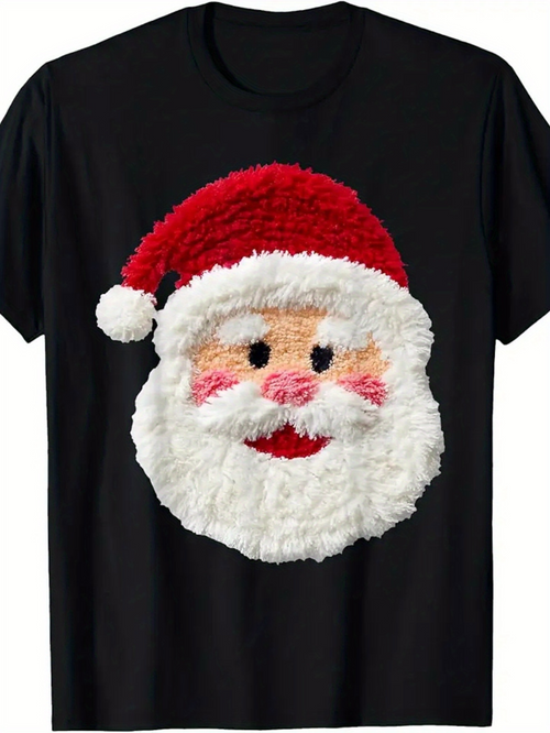 Men's Graphic T-Shirt Festive Red Hat With Fluffy White Beard Cheerful Smiling Santa Claus