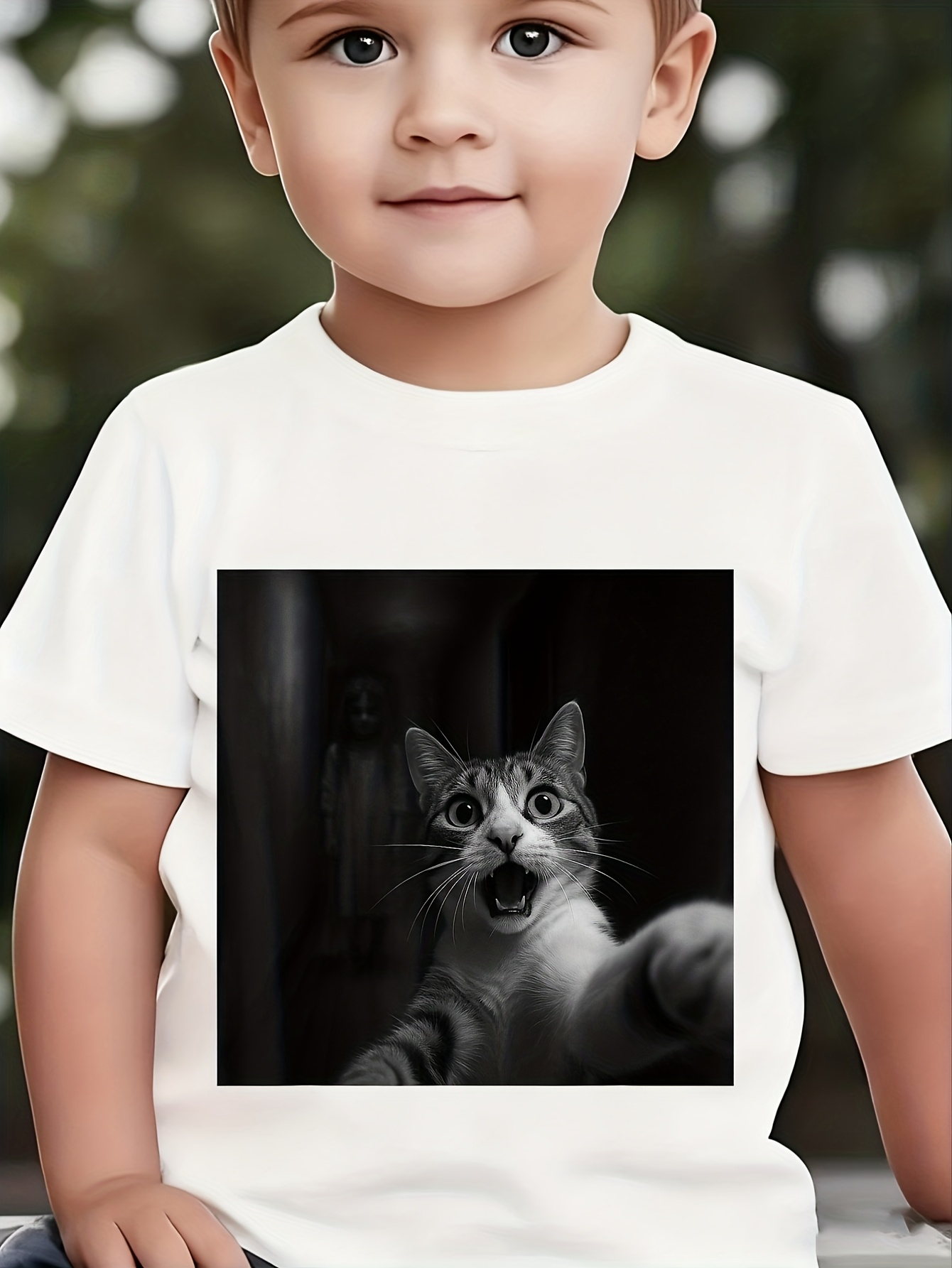 Men's Graphic T-Shirt Expressive Black And White Portrait With Surprised Playful Pet Cat