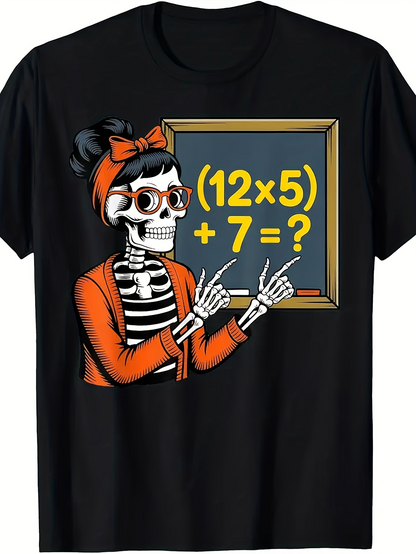 Men's Graphic T-Shirt Vintage Mathematics Skeleton Teacher With Blackboard And Chalk