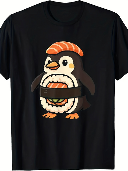 Men's Graphic T-Shirt Adorable Sushi Topped Cartoon Penguin With Salmon Headband