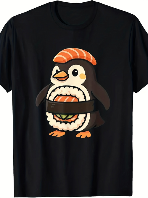 Men's Graphic T-Shirt Adorable Sushi Topped Cartoon Penguin With Salmon Headband