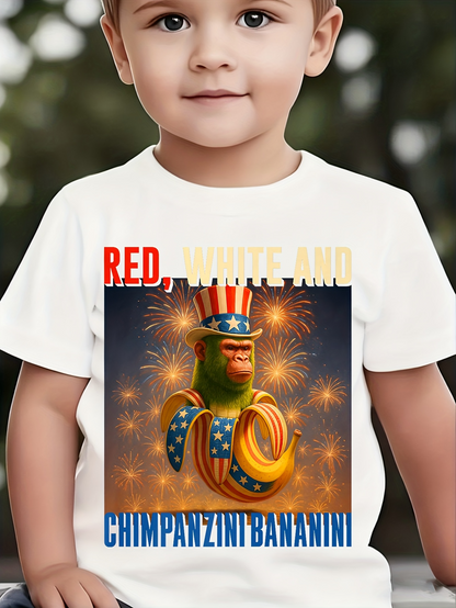 Men's Graphic T-Shirt Red White And Fireworks With Patriotic Circus Monkey Wearing Hat Chimpanzini Bananini