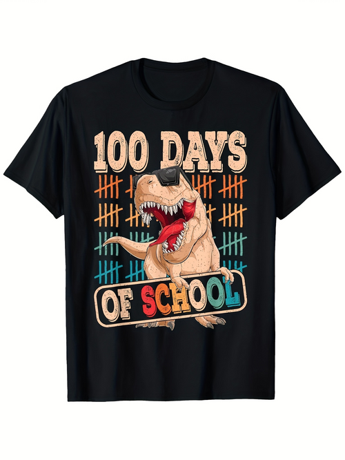 Men's Graphic T-Shirt One Hundred Days With Colorful Tally Marks And Roaring Dinosaur
