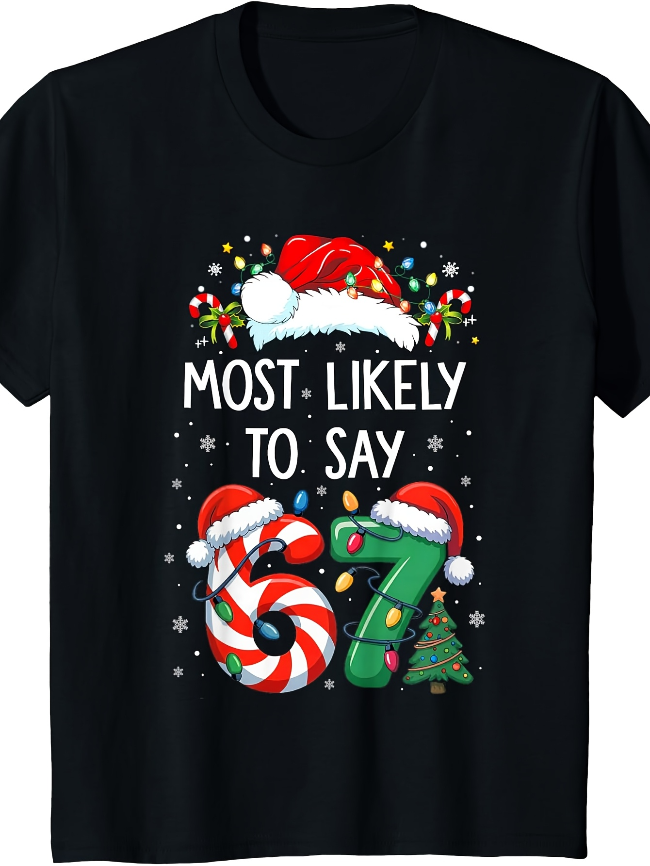 Men's Graphic T-Shirt Most Likely To Say Christmas Candy Cane Hat And Tree Numbers