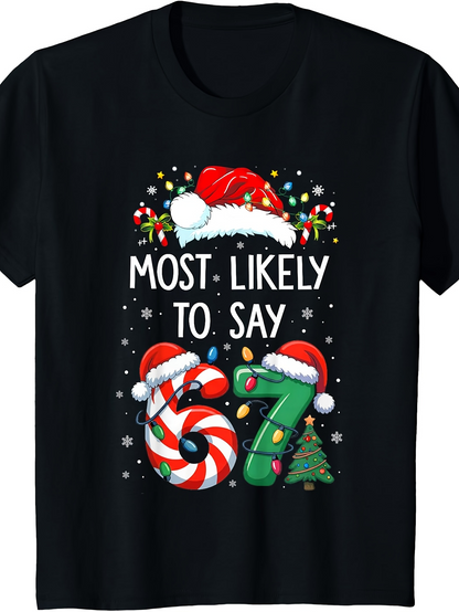 Men's Graphic T-Shirt Most Likely To Say Christmas Candy Cane Hat And Tree Numbers