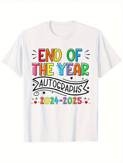 Men's Graphic T-Shirt End Of The Year Colorful Lettering With Doodles And Stars Autographs Tshirt