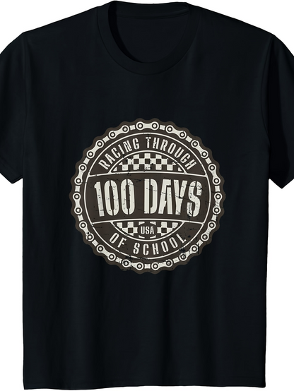 Men's Graphic T-Shirt Racing Through School Motif With Vintage Circle Graphic Centerpiece
