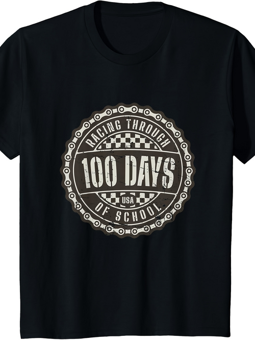 Men's Graphic T-Shirt Racing Through School Motif With Vintage Circle Graphic Centerpiece