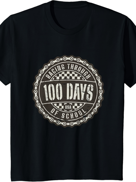 Men's Graphic T-Shirt Racing Through School Motif With Vintage Circle Graphic Centerpiece