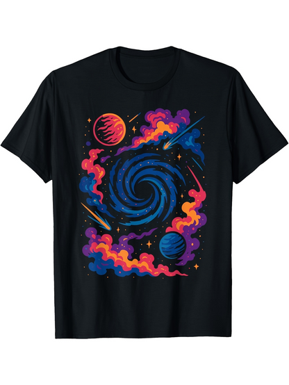 Men's Graphic T-Shirt Colorful Clouds Cosmic Swirl With Vibrant Planets In Space Galaxy