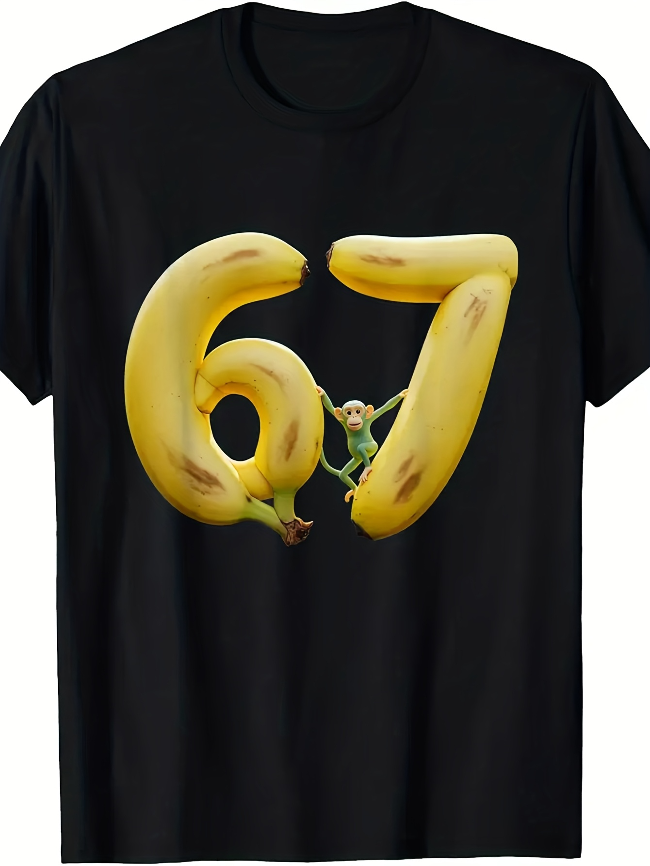 Men's Graphic T-Shirt Yellow Ripe Banana Numbers With Small Cheerful Monkey