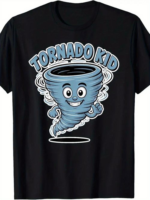 Men's Graphic T-Shirt Tornado Kid With Smiling Face Spinning Cyclone Cartoon Character