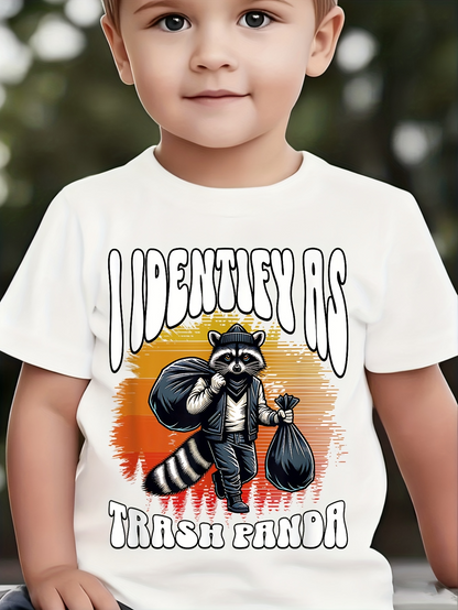 Men's Graphic T-Shirt I Identify As Trash Panda With Cartoon Raccoon Carrying Black Trash Bags