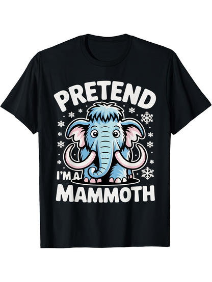 Men's Graphic T-Shirt Pretend I Am Mammoth Surrounded By Snowflakes And Cute Blue Woolly Mammoth