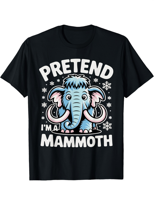 Men's Graphic T-Shirt Pretend I Am Mammoth Surrounded By Snowflakes And Cute Blue Woolly Mammoth
