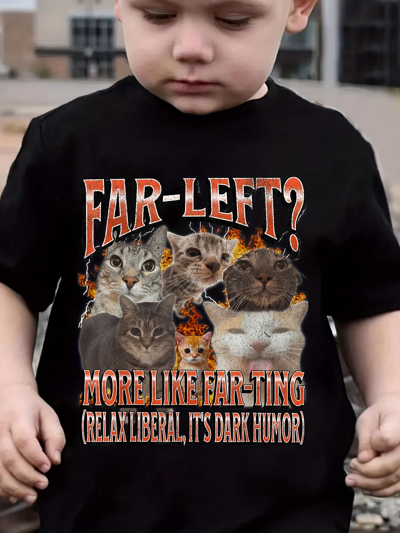 Men's Graphic T-Shirt Far Left More Like Farting With Kittens Surrounded By Fiery Background