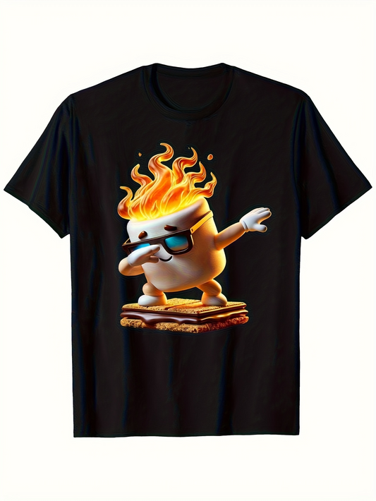 Men's Graphic T-Shirt Flaming Marshmallow Dabbing With Sunglasses Over Toasted Cracker Marshmallow