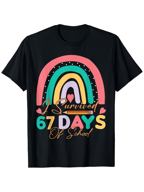 Men's Graphic T-Shirt I Survived Colorful Rainbow With Hearts And Playful School Theme