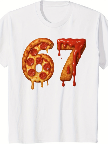 Men's Graphic T-Shirt Cheesy Pizza Numbers With Melting Pepperoni And Saucy Dripping Effect Seven