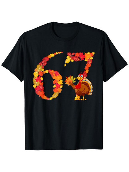 Men's Graphic T-Shirt Colorful Autumn Leaves And Turkey Surrounded By Festive Thanksgiving Cheer Number