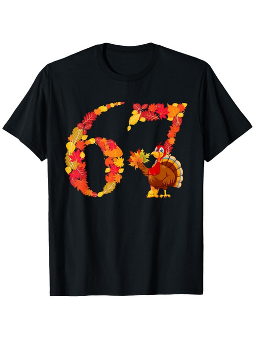 Men's Graphic T-Shirt Colorful Autumn Leaves And Turkey Surrounded By Festive Thanksgiving Cheer Number