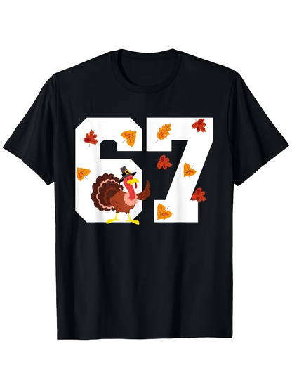 Men's Graphic T-Shirt Playful Turkey Among Autumn Leaves With Large Bold Numbers