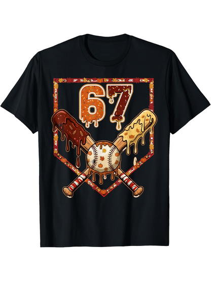 Men's Graphic T-Shirt Melted Caramel Number With Two Dripping Bats And Colorful Baseball
