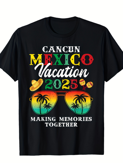 Men's Graphic T-Shirt Cancun Mexico Vacation Making Memories Together With Palm Trees Reflected In Sunglasses