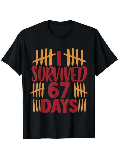 Men's Graphic T-Shirt I Survived Sixty Seven Days With Tally Marks Pattern Shirt
